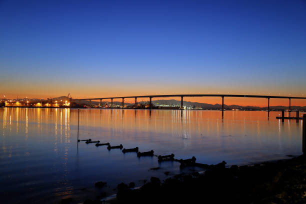 サンディエゴ、カリフォルニア州コロナド橋の日の出 - coronado bay bridge san diego california skyline california ストックフォトと画像