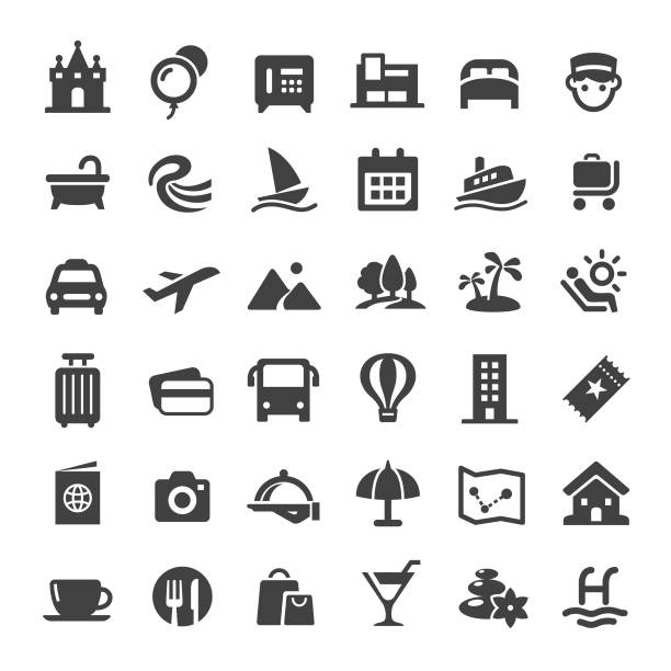 Travel Icons - Big Series Travel, tourism, vacations, waving goodbye airport stock illustrations