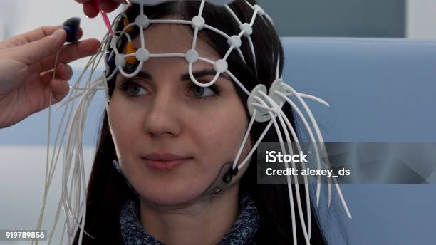 Female Patient Getting Eeg Exam Stock Photo - Download Image Now - Brain Wave, EEG, Electrode