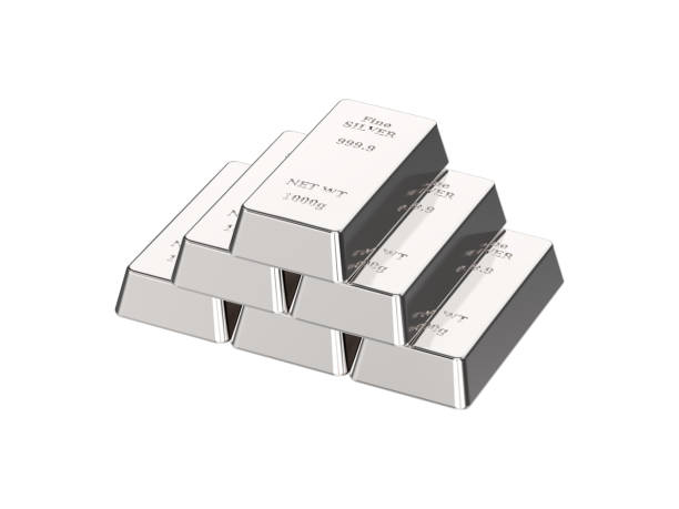 istock 3D illustration isolated pyramid of silver ingots bullion 919829486