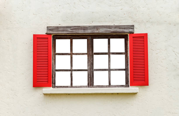 istock Red wooden window. vintage style 919845848