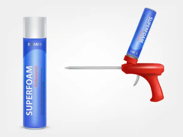 Vector illustration of Vector tube with construction foam and gun for it