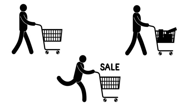 Pictogram people walking with shopping cart