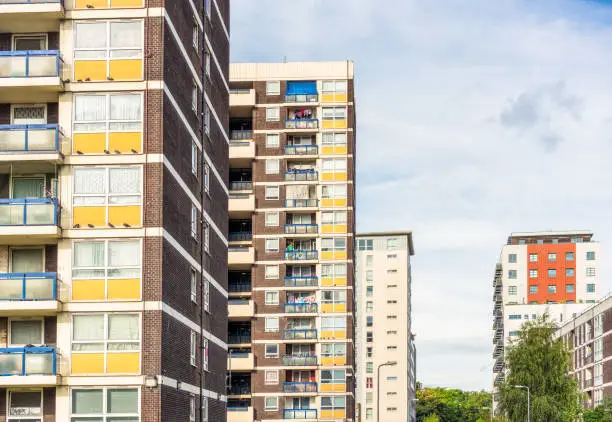 Tower apartments in a housing development in Hoxton, part of the London Borough of Hackney.