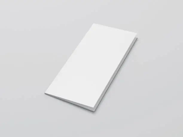 Blank folded paper Leaflet or Flyer mock up on gray background, 3d rendering