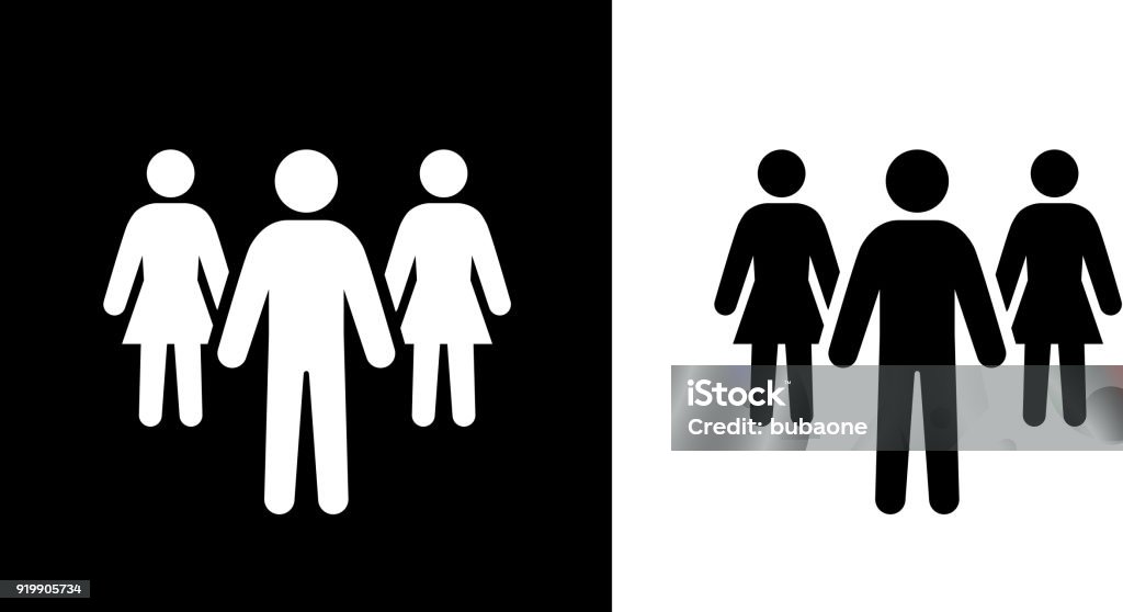 Man And Two Women Work In The Team. Man And Two Women Work In The Team.This royalty free vector illustration features the main icon on both white and black backgrounds. The image is black and white and had the background rendered with the main icon. The illustration is simple yet very conceptual. Stick Figure stock vector
