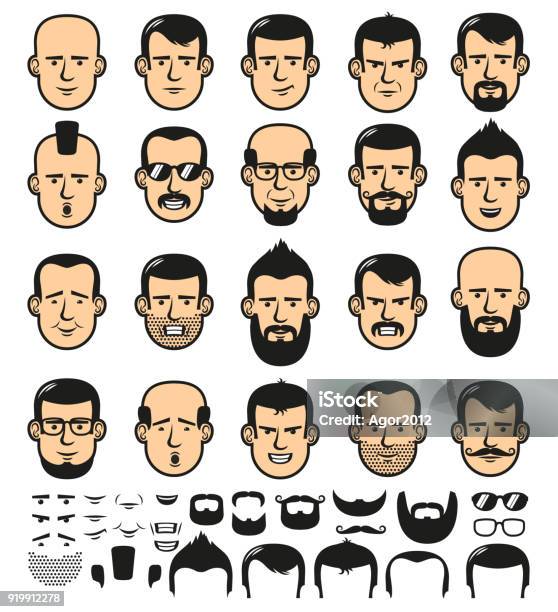 Male Faces With Haircuts Stock Illustration - Download Image Now - Mohawk, Beard, Hair