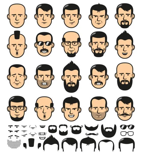 Vector illustration of Male faces with haircuts