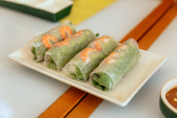 istock Vietnamese Fresh Spring Rolls including lettuce and boiled shrimp at the restaurant in Hanoi, Vietnam. 919912716