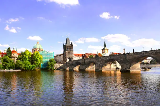 Charles Bridge in Prague, capital city of Czech republic, Europe. UNESCO world heritage site
