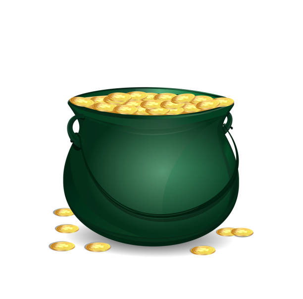 istock Green leprechaun pot full of gold 919960016