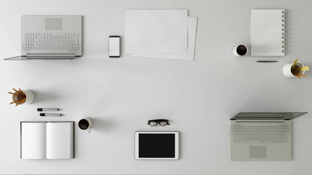 istock Knolling top view of a team office table 919964248