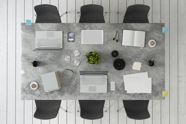 istock Knolling top view of a team office table 919964250