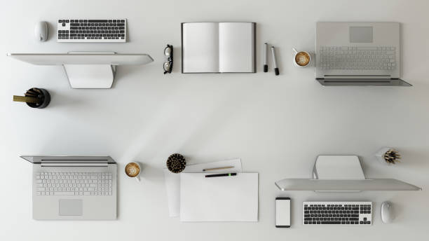 istock Knolling top view of a team office table 919964264