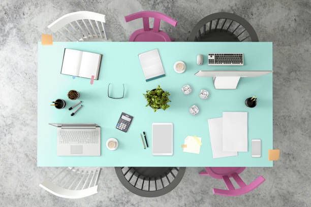 istock Knolling top view of a team office table 919964270