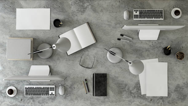 istock Knolling top view of a team office table 919964326