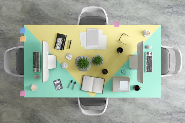 istock Knolling top view of a team office table 919964346