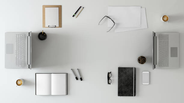 istock Knolling top view of a team office table 919964360