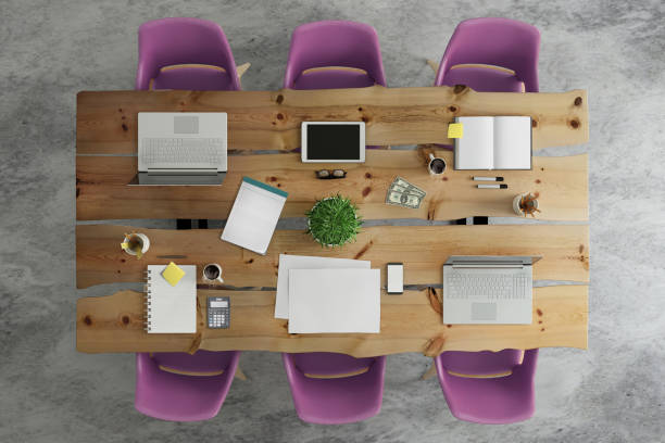 istock Knolling top view of a team office table 919964392