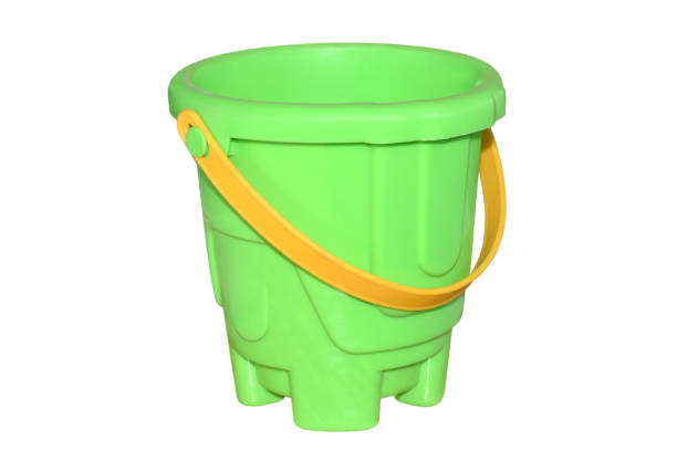 istock Baby green plastic bucket with yellow handle isolated on white background. 919981430