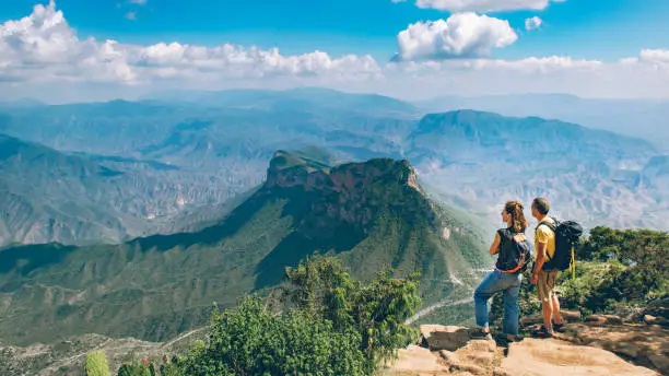 Backpackers Hiking la Sierra Gorda in Querétaro State, Mexico.