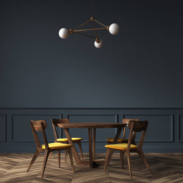 istock Black dining roominterior, wooden chairs 920001460