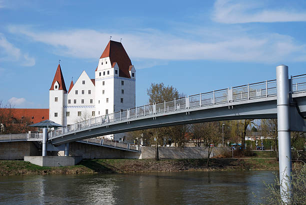 Beautiful bridge view of Ingolstadt Castle on a sunny day The Castle of Ingolstadt (Neues Schloss). ingolstadt stock pictures, royalty-free photos & images