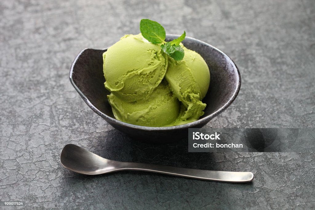 homemade matcha green tea ice cream, japanese dessert Ice Cream Stock Photo