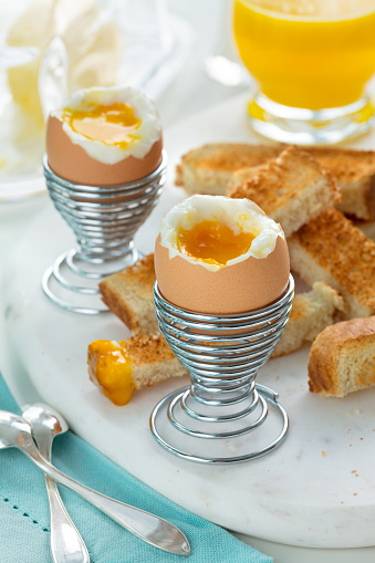 Soft Boiled Eggs and Soldier Toasts with Orange Juice