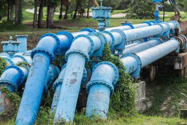 istock Big blue color main pipe for water supply 920024302