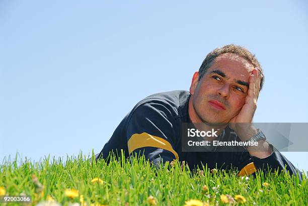 Man Grass Sky Stock Photo - Download Image Now - Agricultural Field, Businessman, Sadness