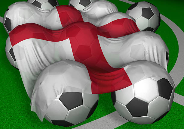 istock 3D-rendering England flag and soccer-balls 92003227