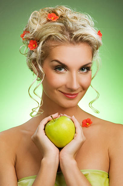 istock Beautiful young woman with ripe green apple 92003703