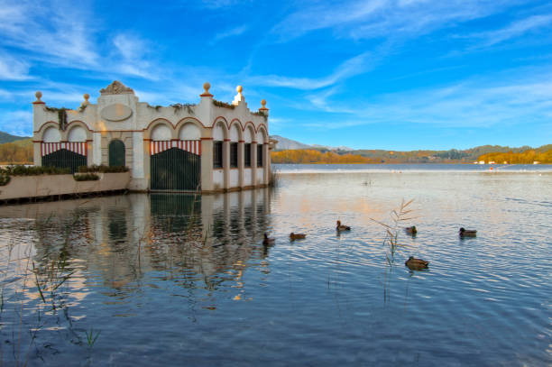 The lake of Banyolas under the blue sky in girona, Catalonia