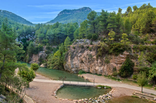The mijares river in montanejos between the mountains