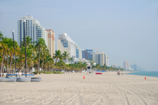 Miami, Florida, USA - January 3, 2024: General view of Española Way at world famous Miami Beach, South Beach, Florida, United States of America, USA in a sunny winter day.