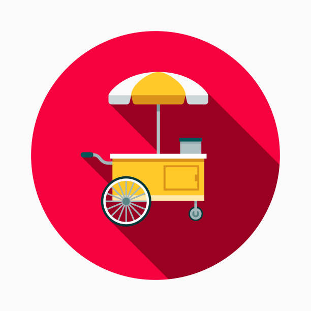 Food Cart Flat Design Street Food Icon A flat design styled street food icon with a long side shadow. Color swatches are global so it’s easy to edit and change the colors. hot dog stand stock illustrations