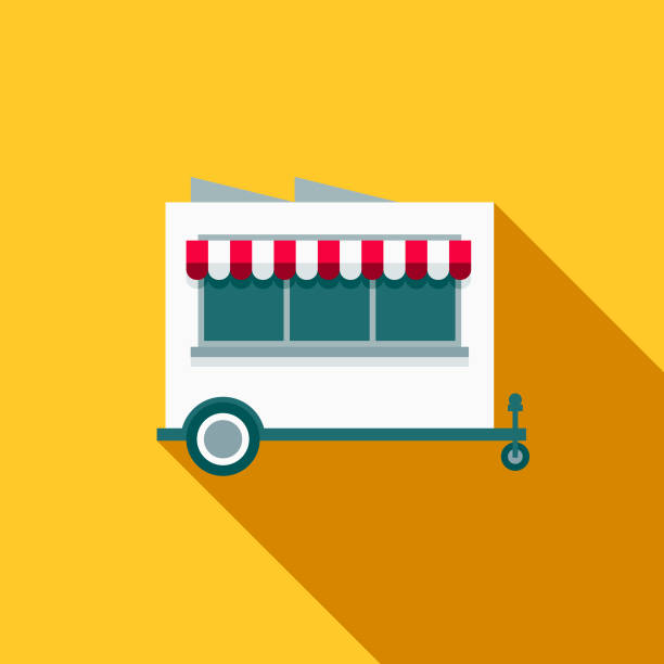ilustrações de stock, clip art, desenhos animados e ícones de food cart flat design street food icon - carro de cachorros quentes