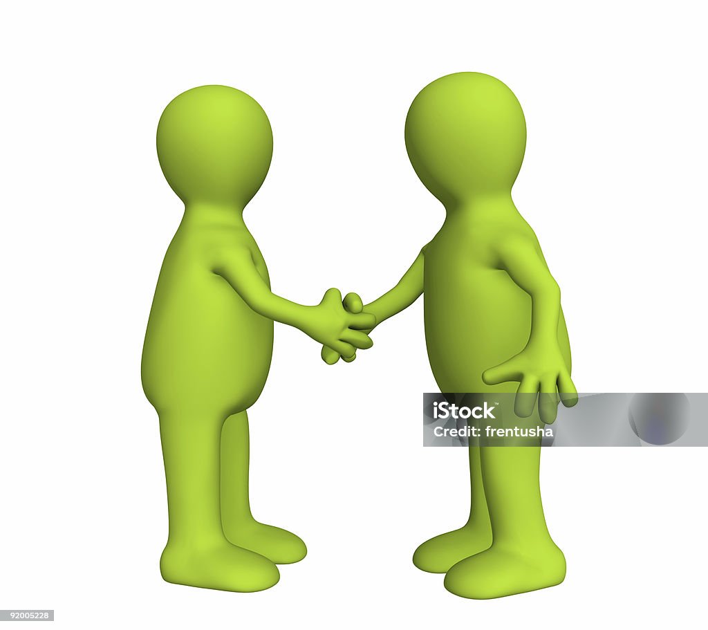 Shake hand  two 3d stylized people of green color  Abstract Stock Photo