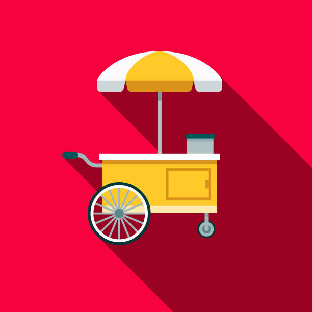 Food Cart Flat Design Street Food Icon A flat design styled street food icon with a long side shadow. Color swatches are global so it’s easy to edit and change the colors. hot dog stand stock illustrations