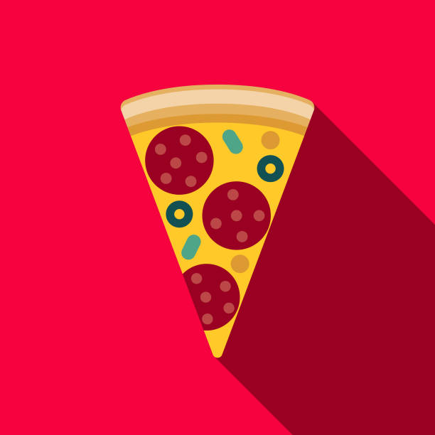 Pizza Flat Design Street Food Icon A flat design styled street food icon with a long side shadow. Color swatches are global so it’s easy to edit and change the colors. pizza slice stock illustrations