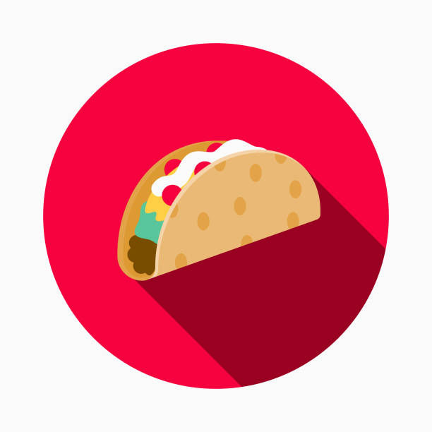Taco Flat Design Street Food Icon A flat design styled street food icon with a long side shadow. Color swatches are global so it’s easy to edit and change the colors. tacos stock illustrations