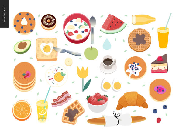 사랑, 봄, 아침 식사 구성 - breakfast bacon eggs toast stock illustrations