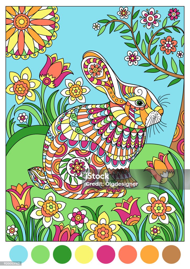 Colour Paper Rabbit Spring Colorful Spring Rabbit For Template Or Cover Coloring Book Stock ...