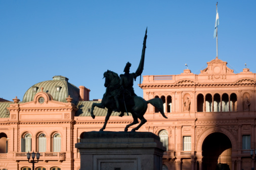 General Belgrano monument in front of Casa Rosada (pink house) Buenos Aires Argentina