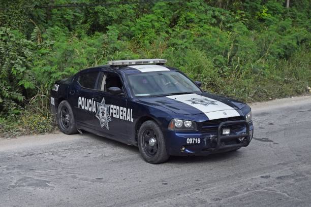 Dodge Charger police car Campeche, Mexico - 3rd January, 2018: Dodge Charger police car parked on the street. This vehicle is used to patrols on the streets. dodge charger stock pictures, royalty-free photos & images