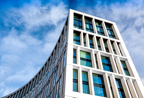 White Modern Exterior with blue sky