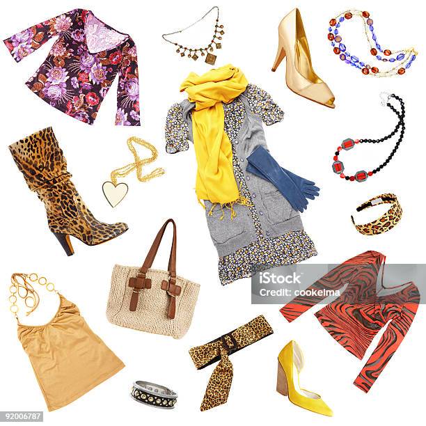 Ladys Clothes And Accessories Stock Photo - Download Image Now - Adult, Backgrounds, Bag