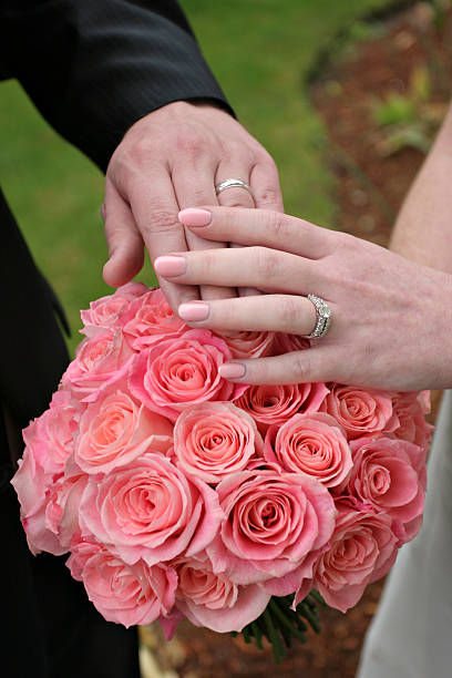 istock Bridal Bouquet and Wedding Rings 92007510