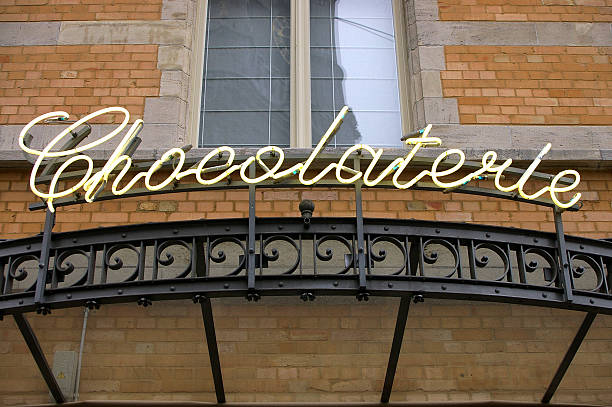 Neon sign Chocolaterie stock photo